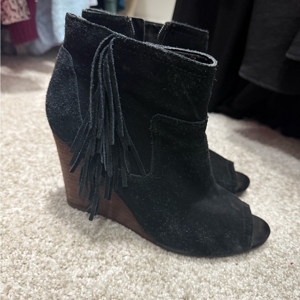 Abound Black Fringe Wedge Booties